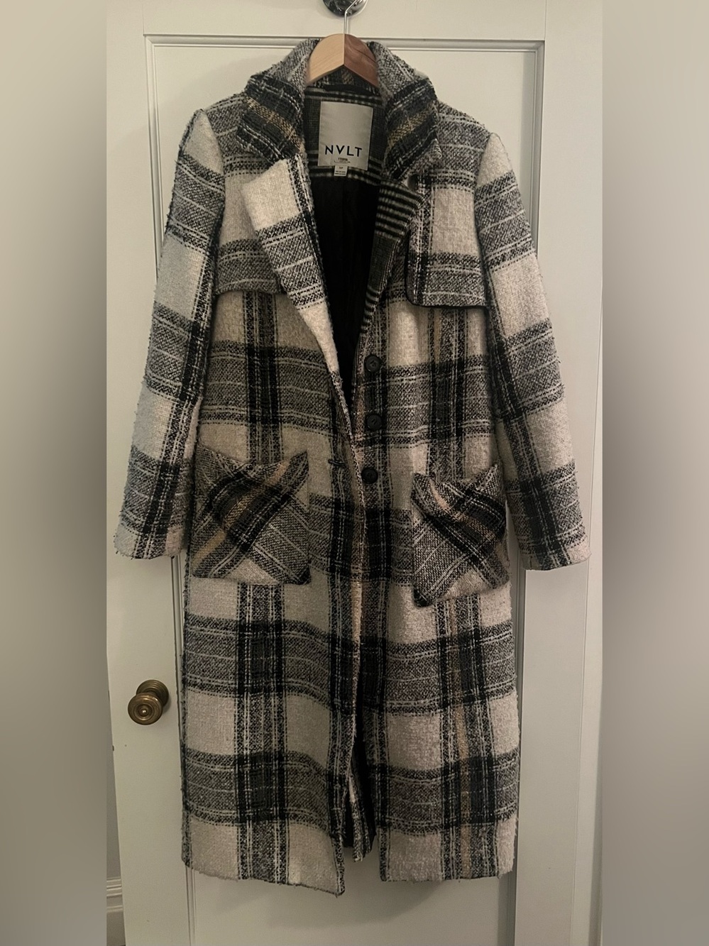NVLT Black & Cream Plaid Long Coat
